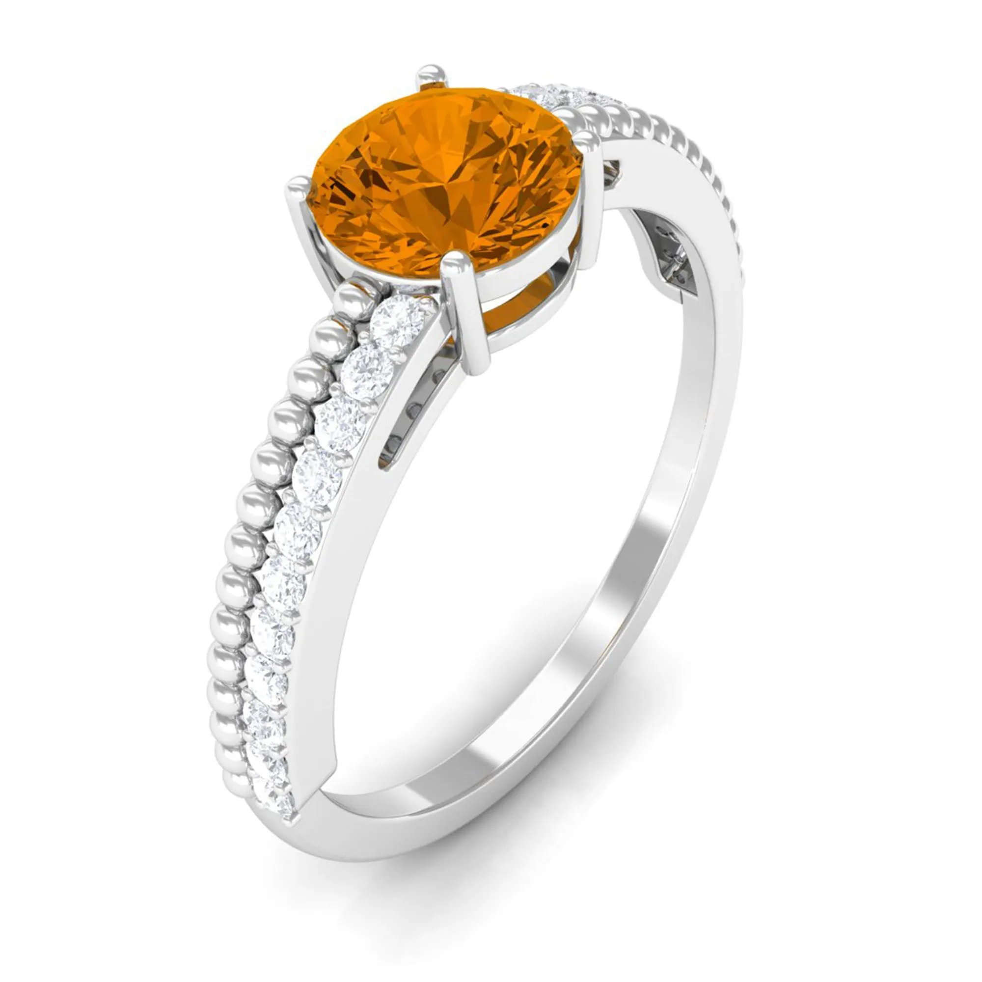 Round Citrine Solitaire Engagement Ring with Diamond