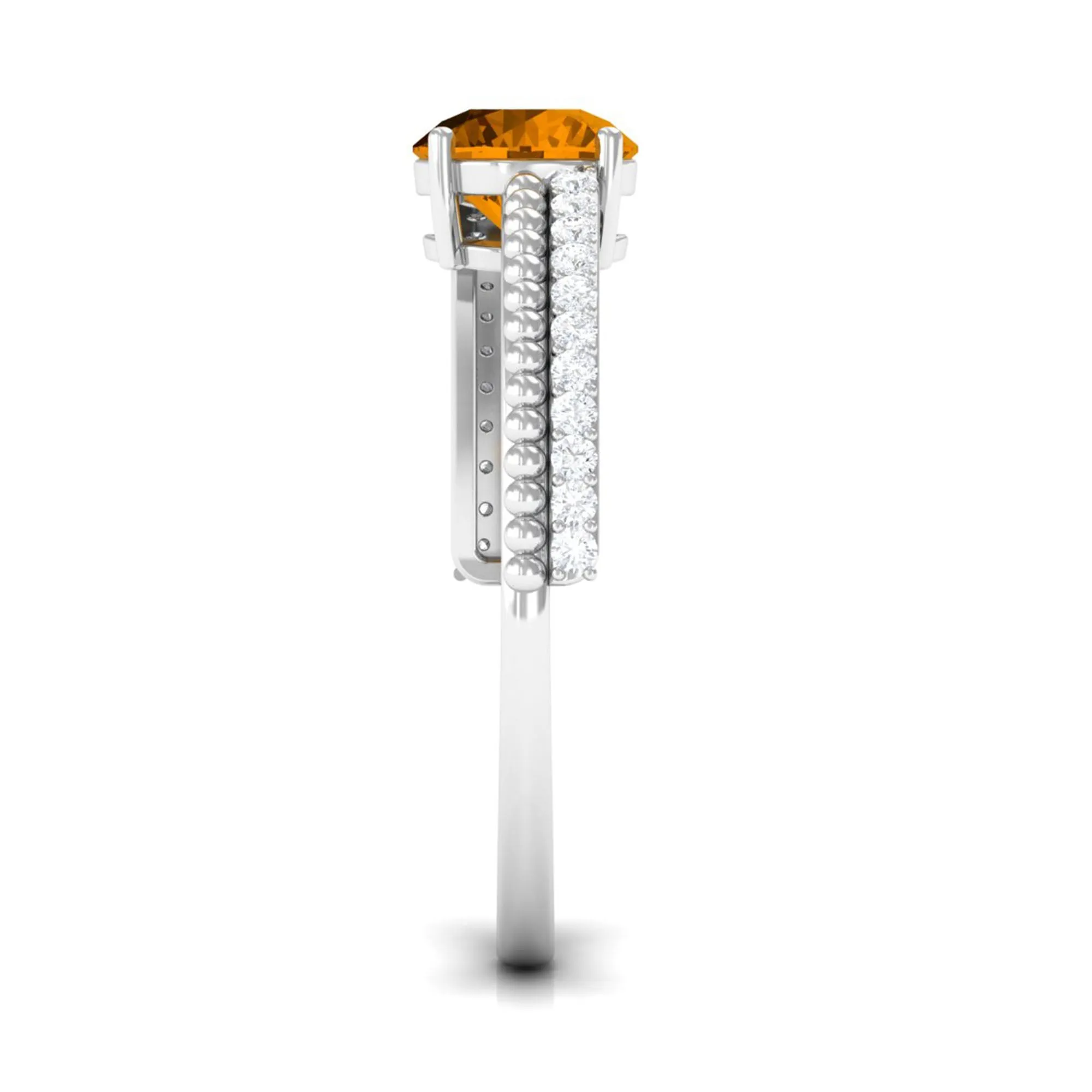 Round Citrine Solitaire Engagement Ring with Diamond