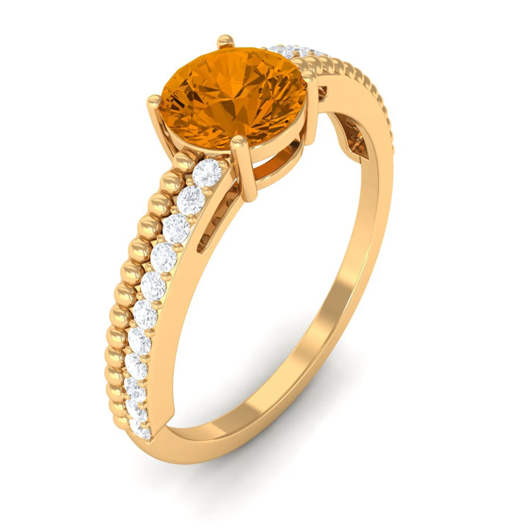 Round Citrine Solitaire Engagement Ring with Diamond