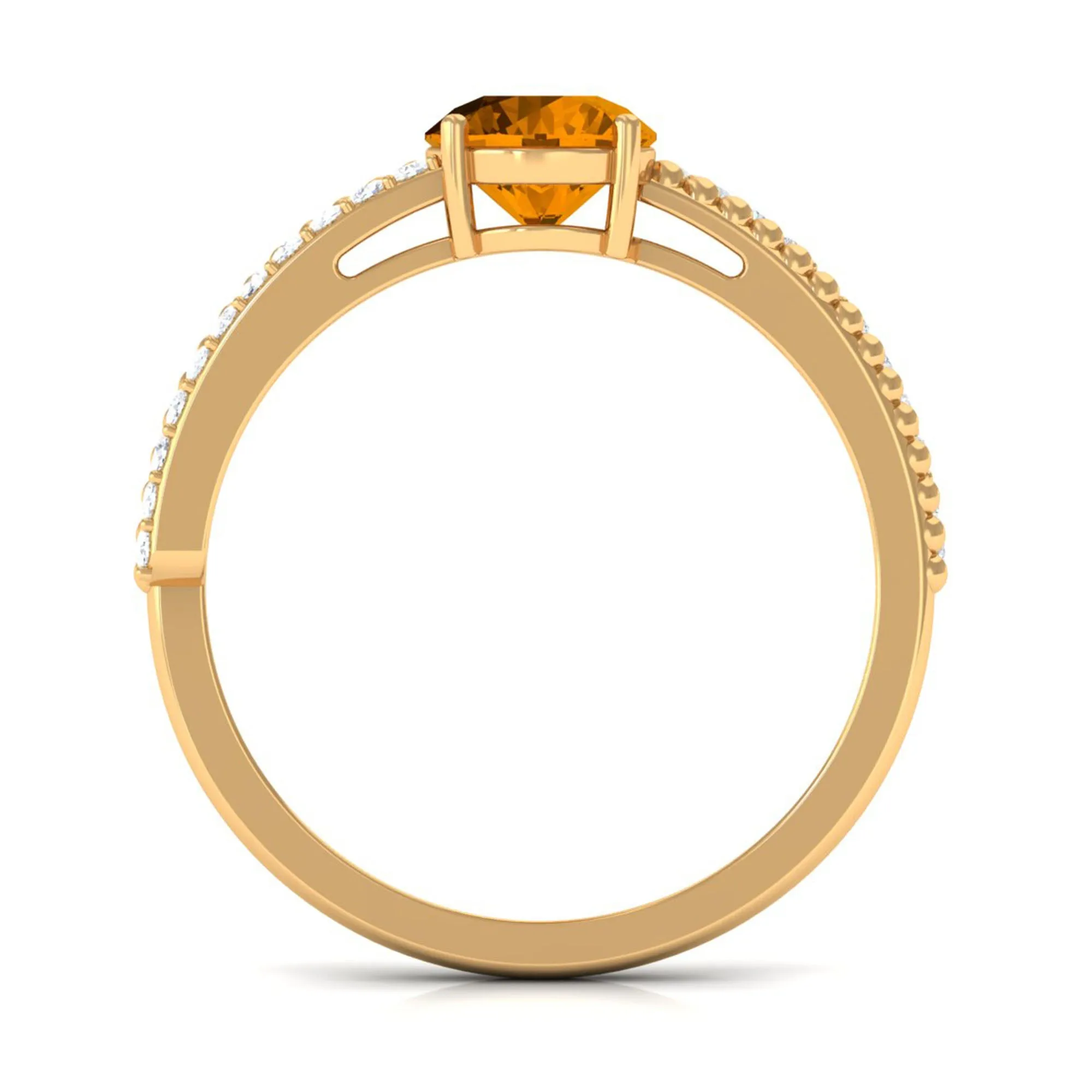 Round Citrine Solitaire Engagement Ring with Diamond