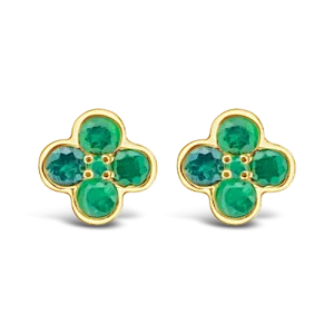 Round Emerald Clover Design Earrings
