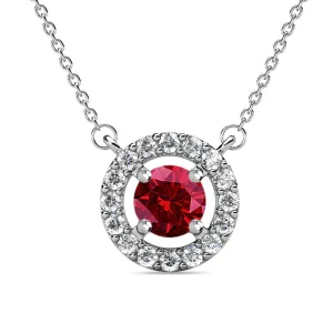 Royal January Birthstone Garnet Necklace, 18k White Gold Plated Silver Halo Necklace with Round Cut Crystal