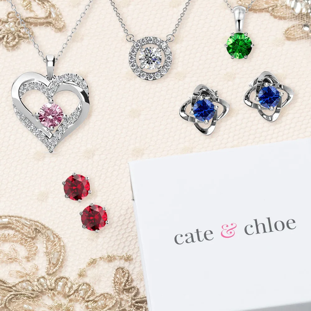 Royal January Birthstone Garnet Necklace, 18k White Gold Plated Silver Halo Necklace with Round Cut Crystal