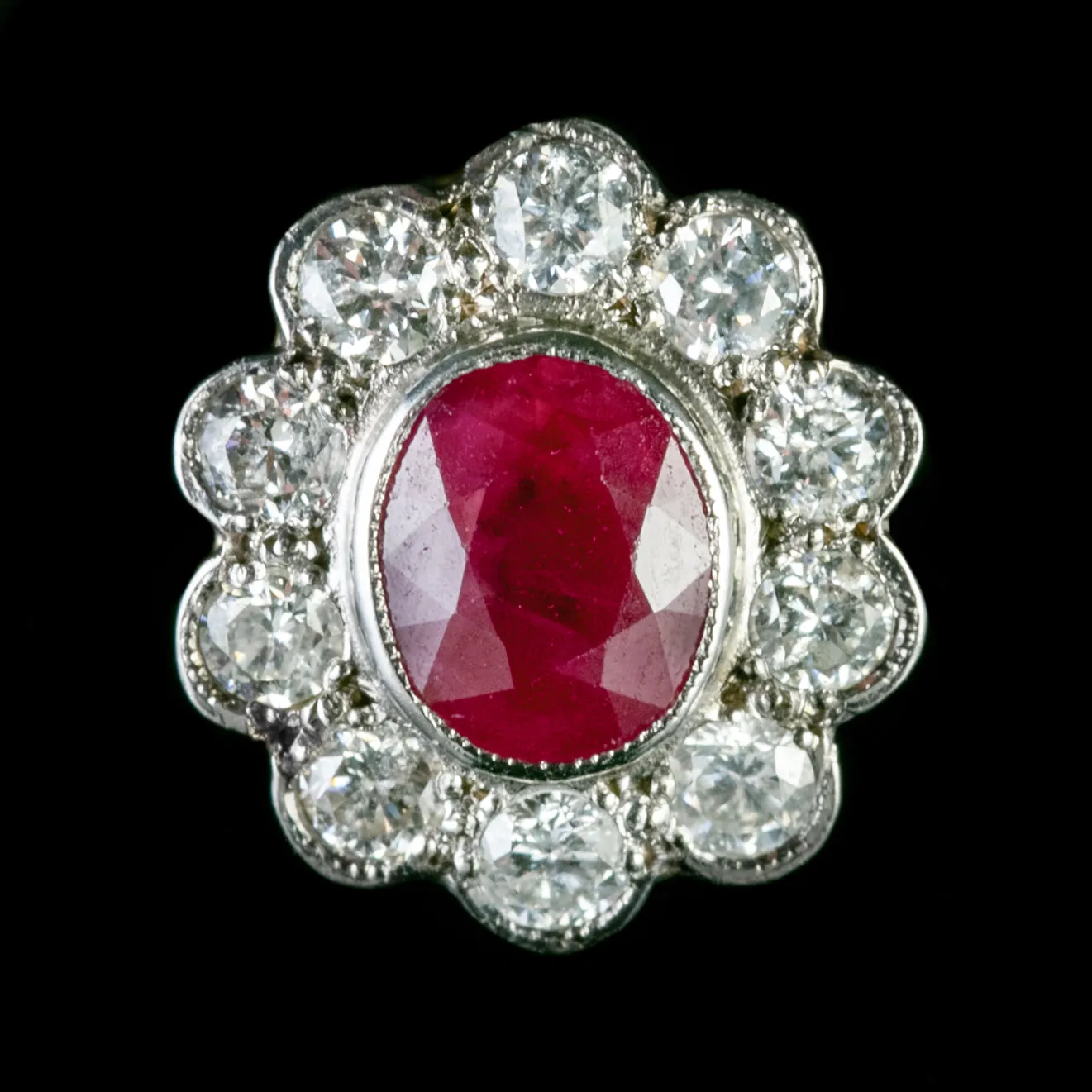Ruby Diamond Cluster Earrings 18Ct Gold