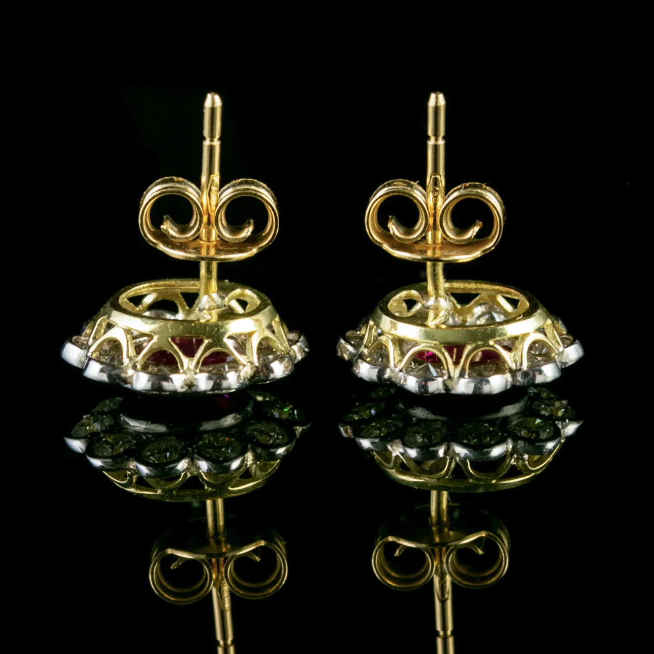 Ruby Diamond Cluster Earrings 18Ct Gold