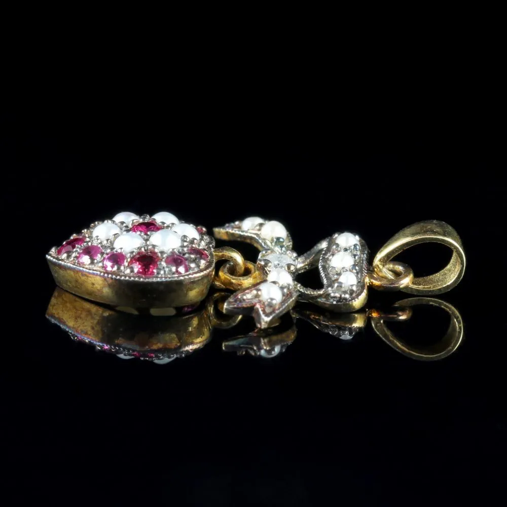 Ruby Pearl Heart Pendant 18Ct Gold Silver