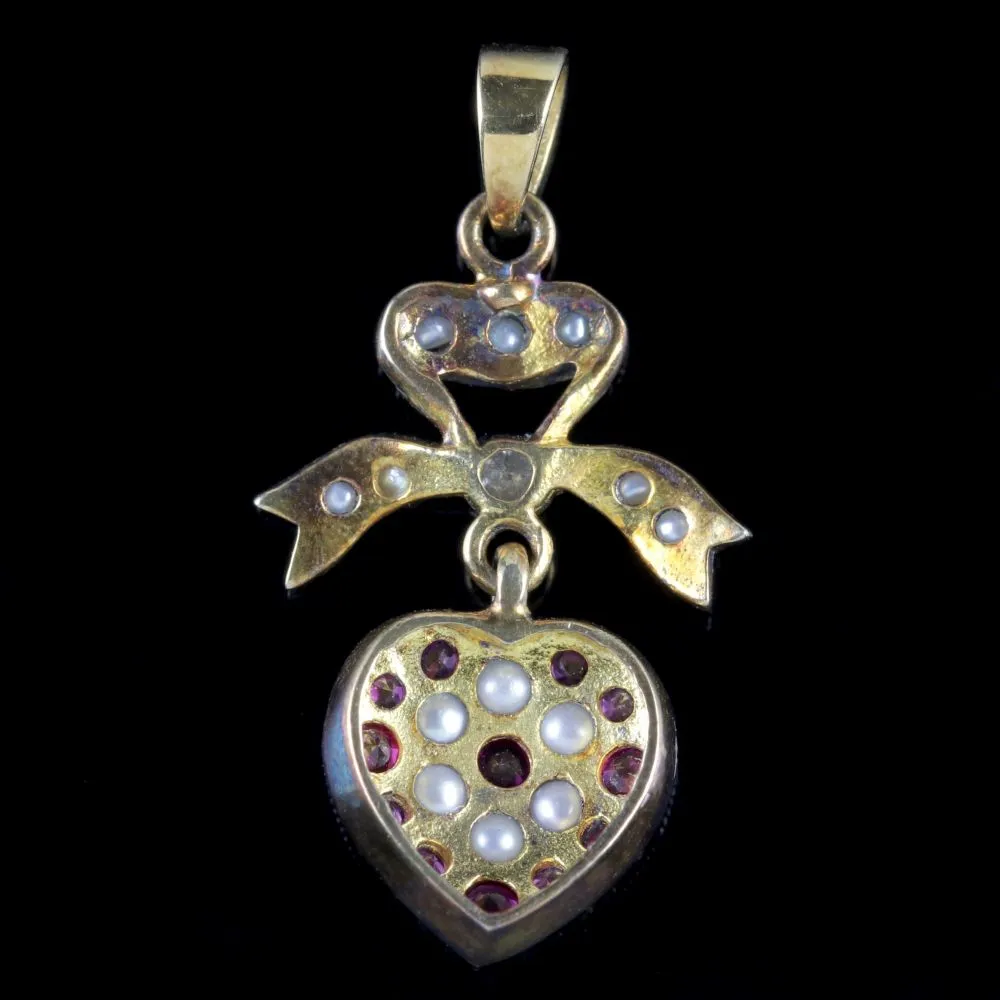 Ruby Pearl Heart Pendant 18Ct Gold Silver
