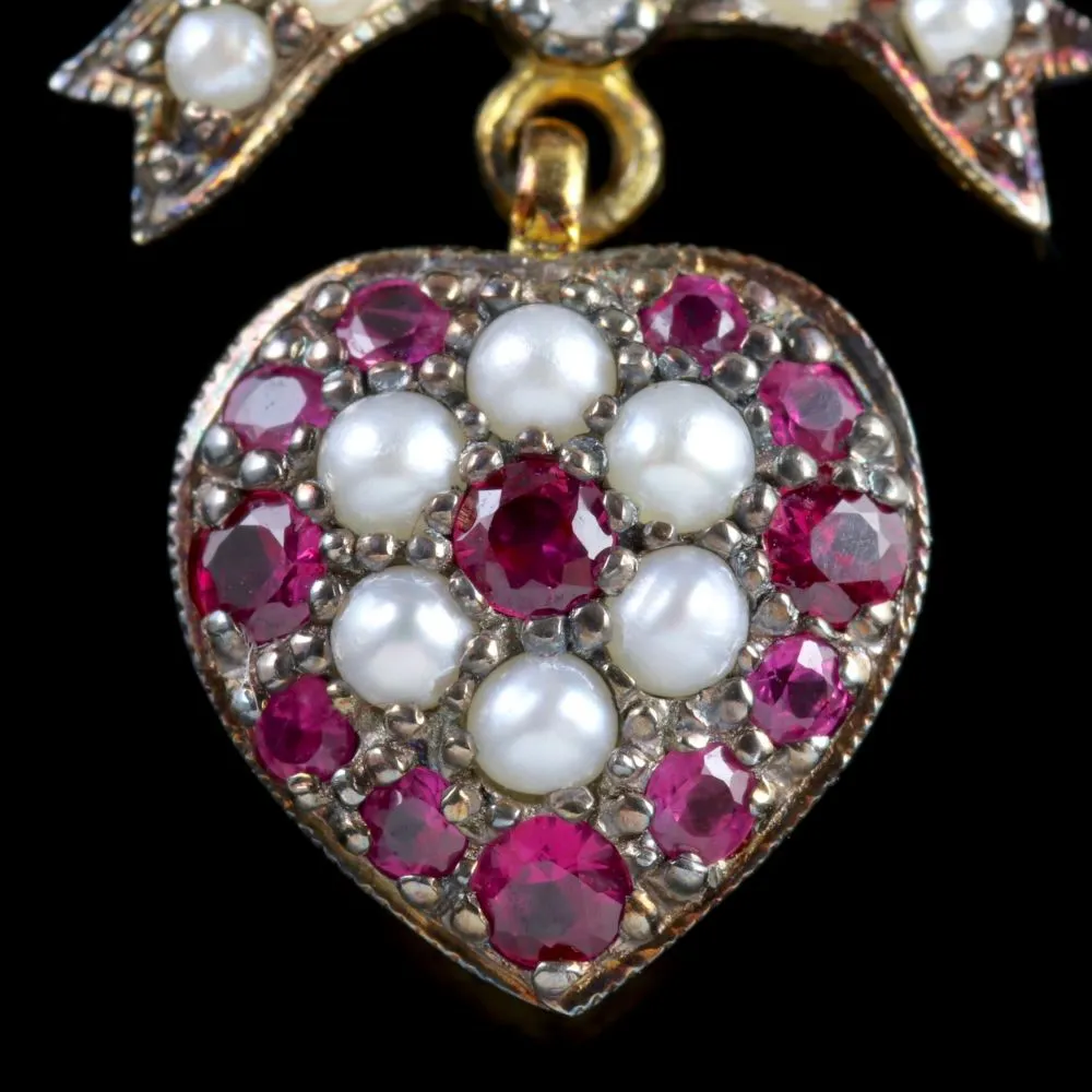 Ruby Pearl Heart Pendant 18Ct Gold Silver