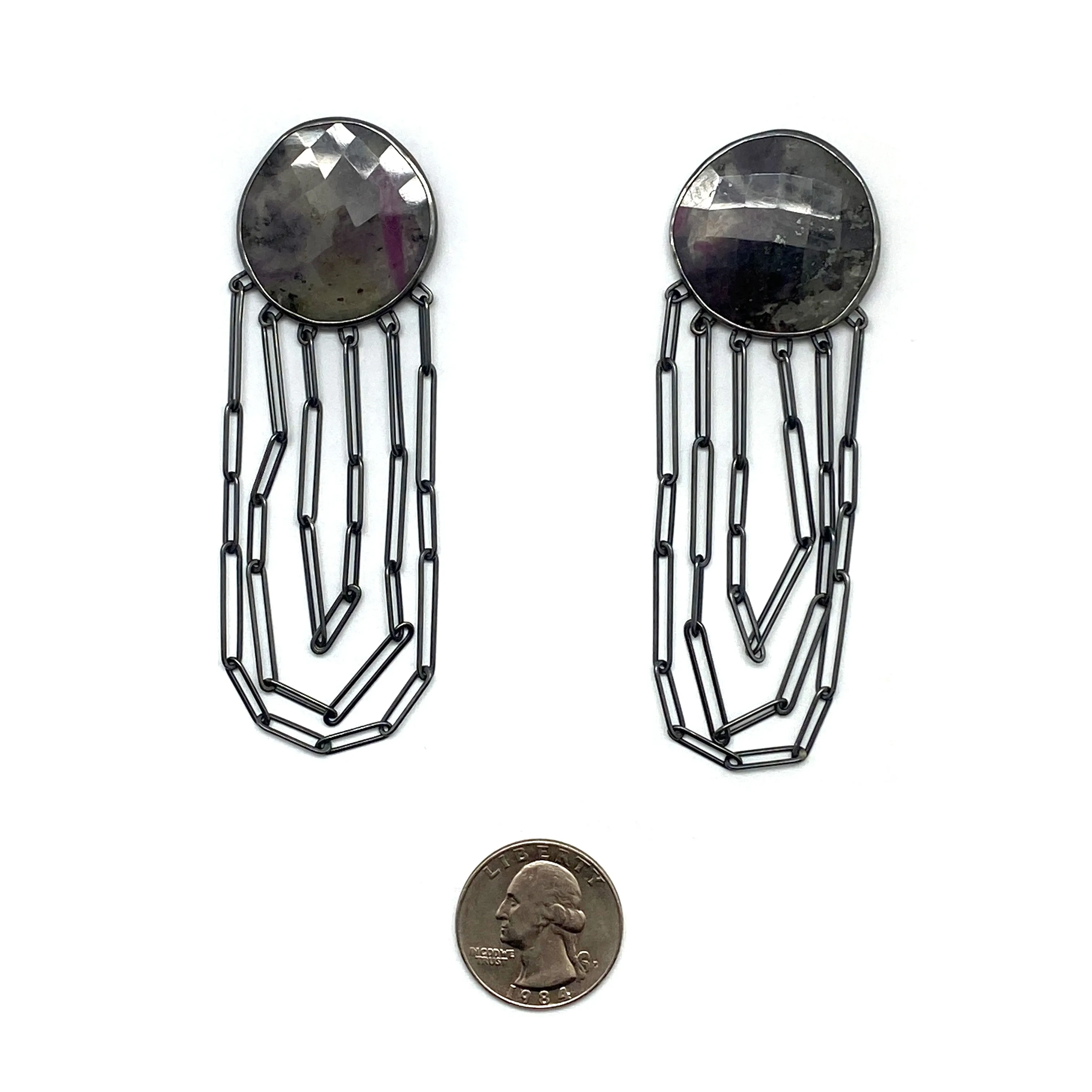 Ruby Zoisite Chain Earrings