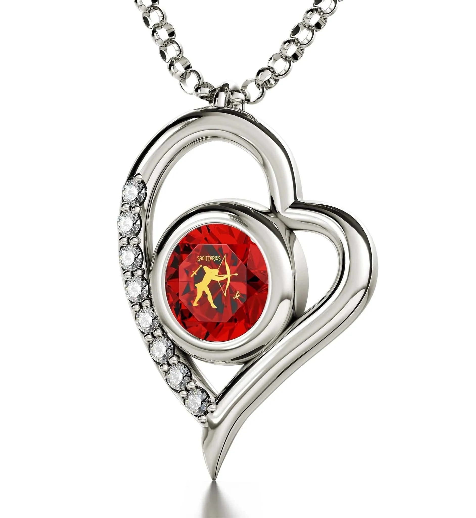 Sagittarius Sign, 14k White Gold Diamonds Necklace, Swarovski