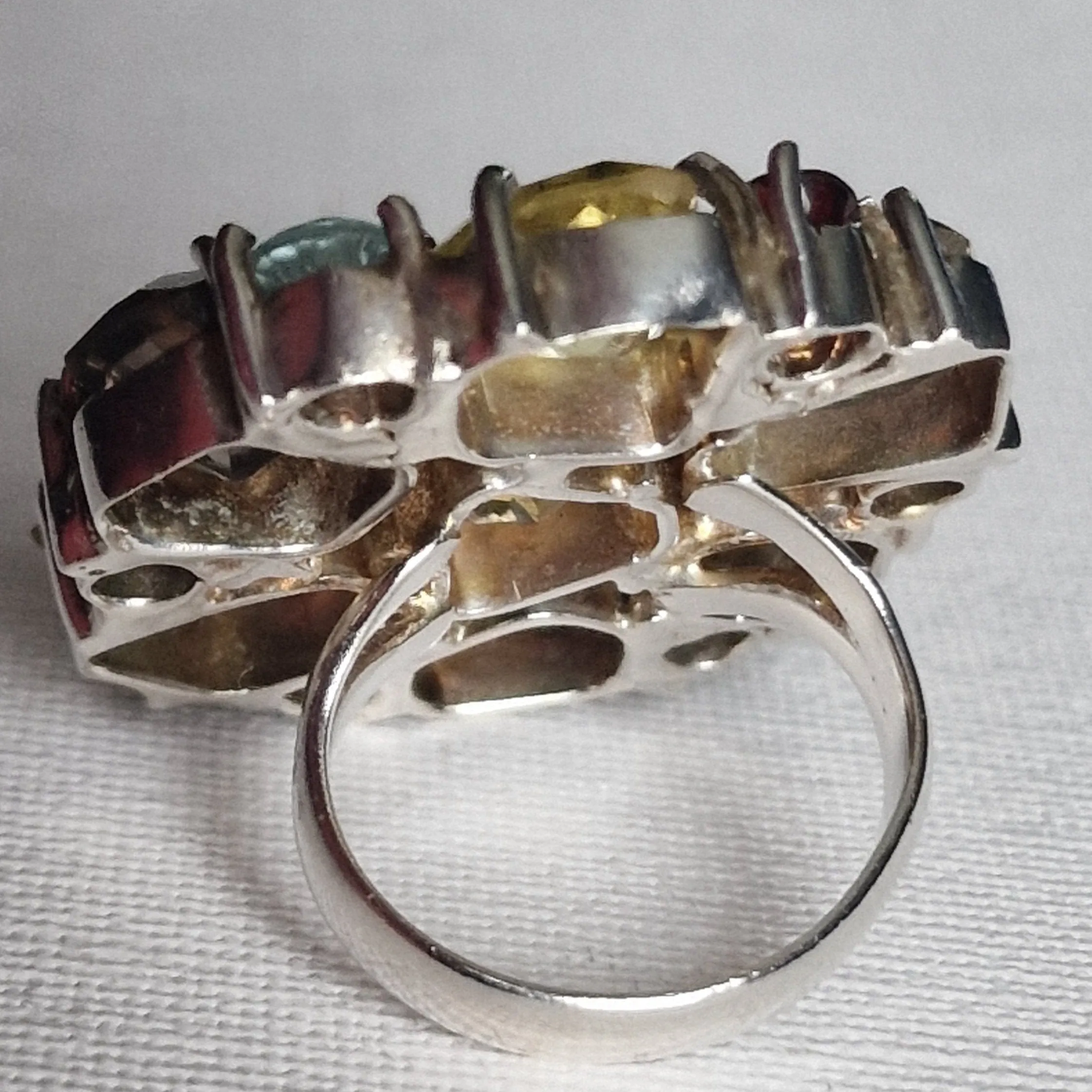 Semi Precious Faceted Multi Stone 925 Sterling Silver Ring