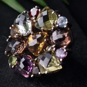 Semi Precious Faceted Multi Stone 925 Sterling Silver Ring