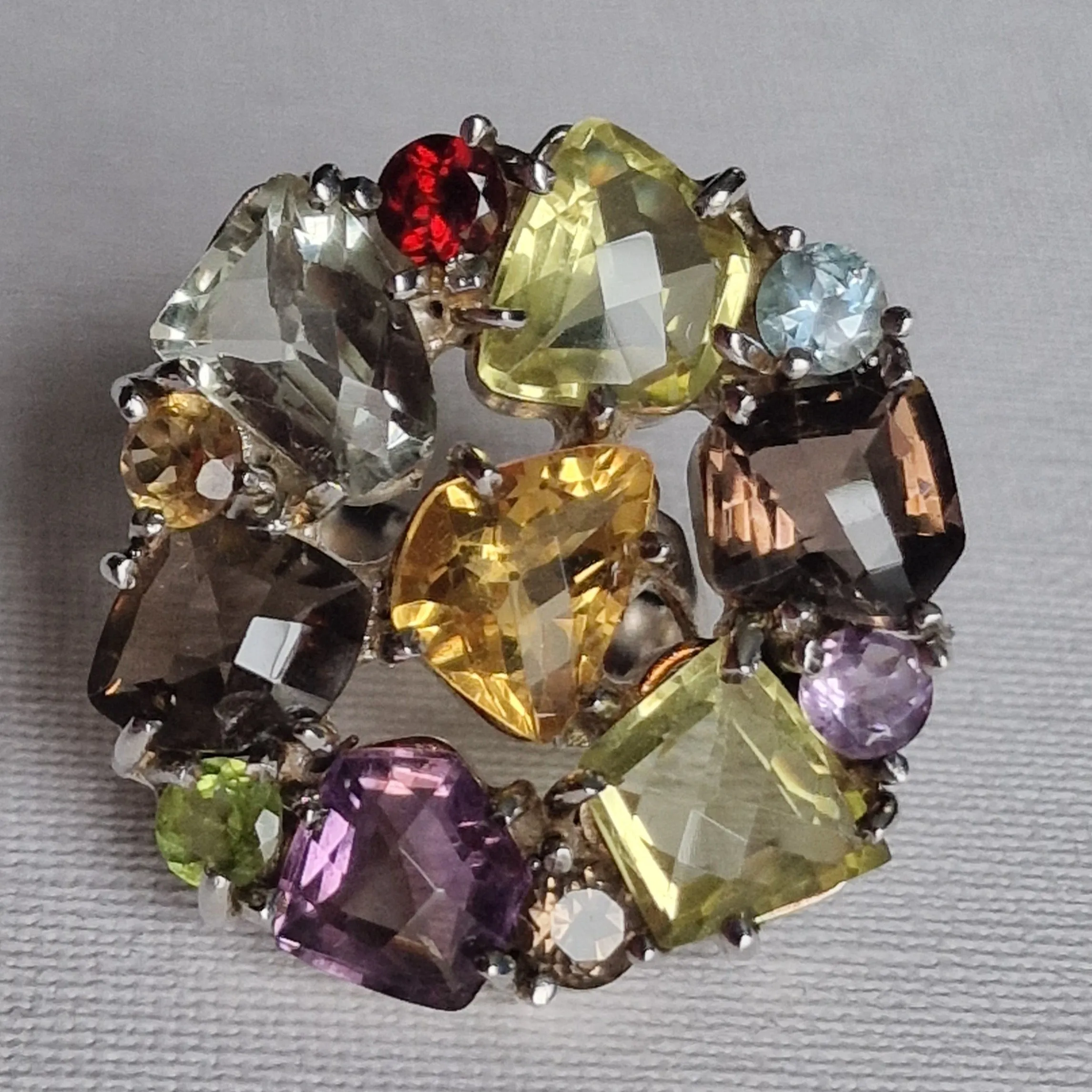 Semi Precious Faceted Multi Stone 925 Sterling Silver Ring