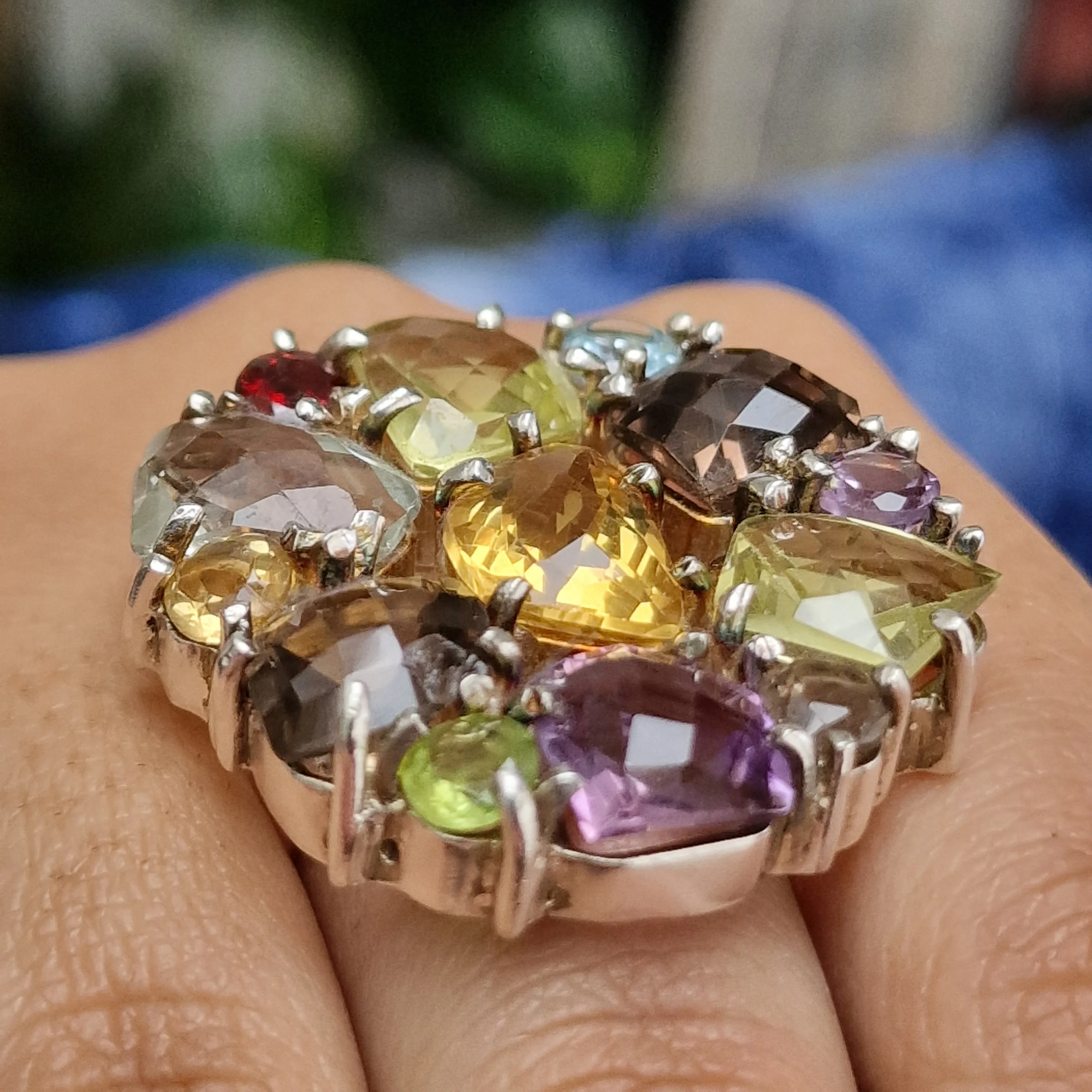 Semi Precious Faceted Multi Stone 925 Sterling Silver Ring