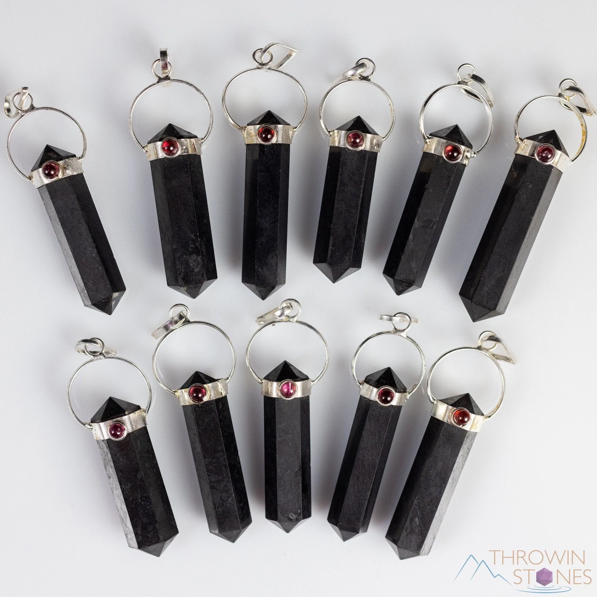 SHUNGITE and GARNET Crystal Pendant - Crystal Points, Handmade Jewelry, EMF Protection, E2170