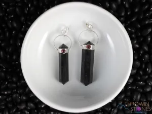 SHUNGITE and GARNET Crystal Pendant - Crystal Points, Handmade Jewelry, EMF Protection, E2170