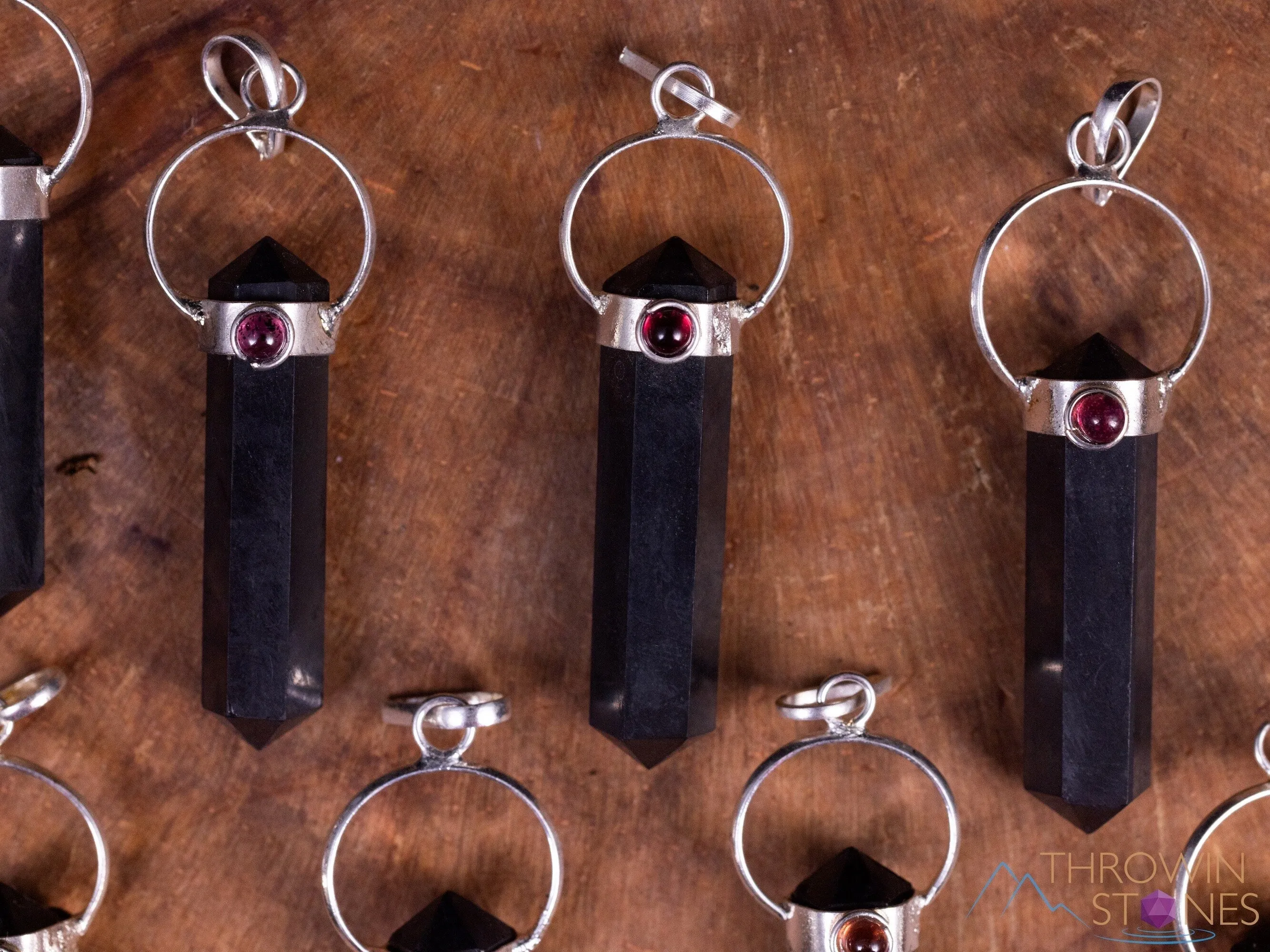 SHUNGITE and GARNET Crystal Pendant - Crystal Points, Handmade Jewelry, EMF Protection, E2170