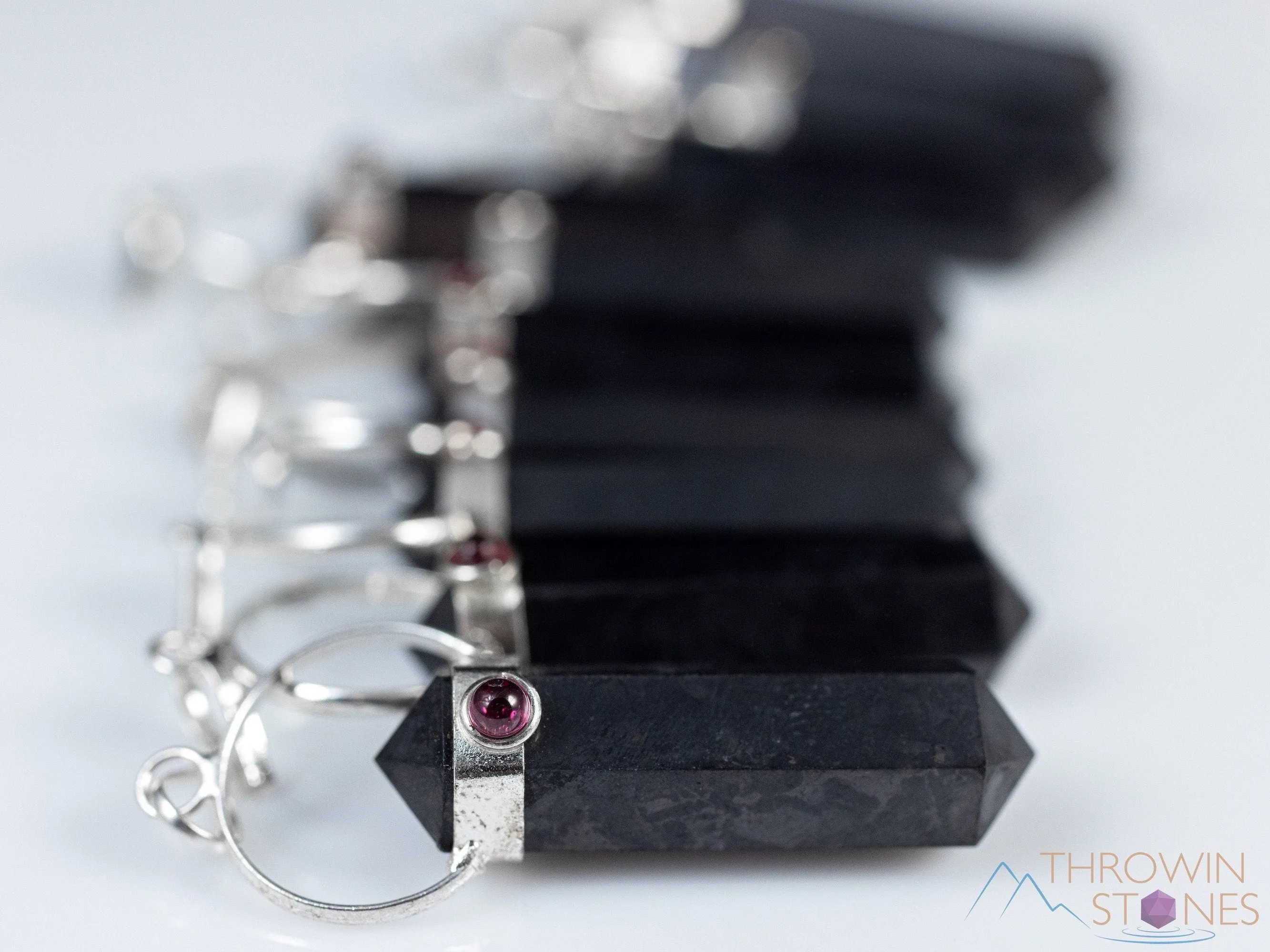 SHUNGITE and GARNET Crystal Pendant - Crystal Points, Handmade Jewelry, EMF Protection, E2170