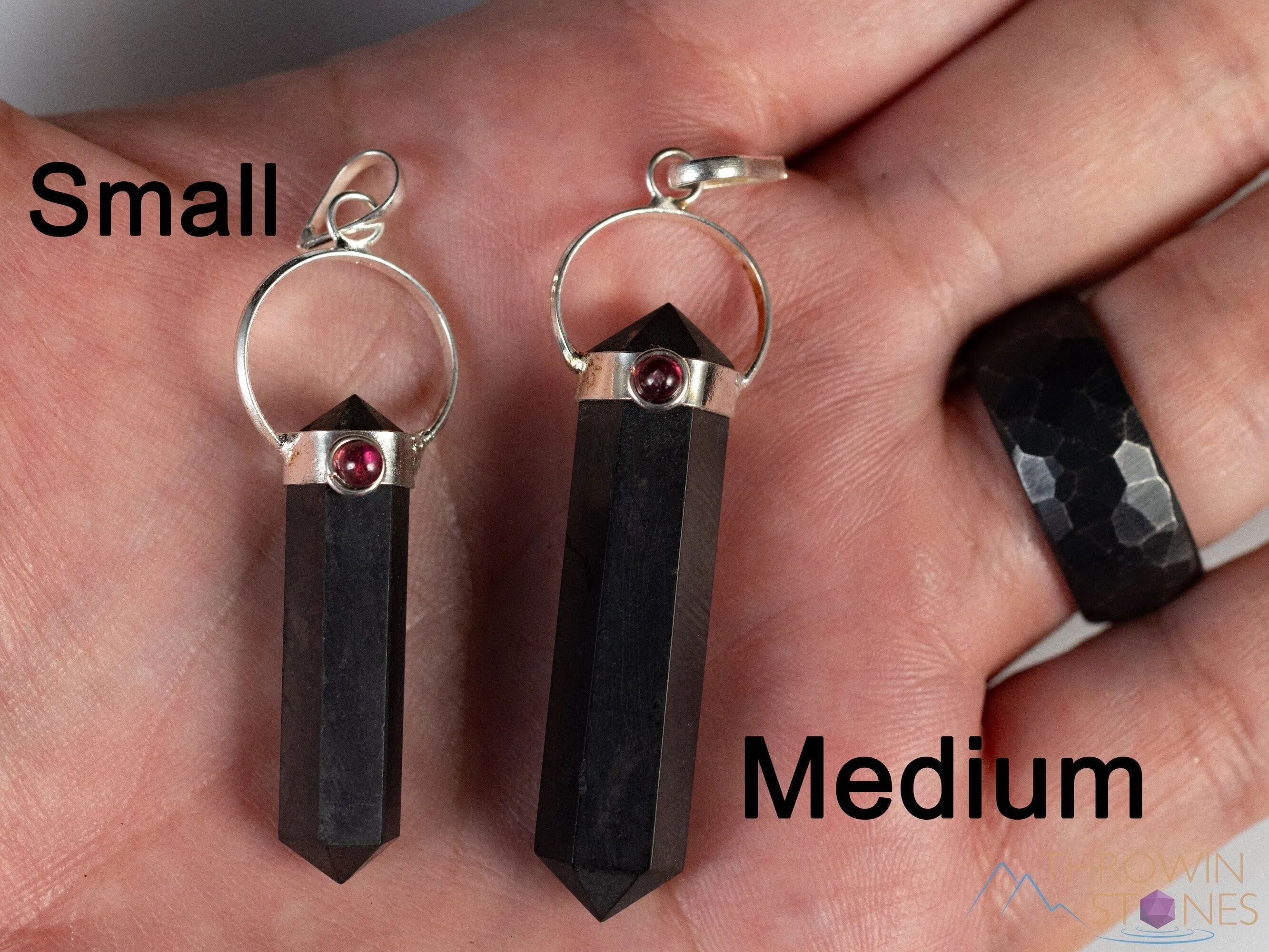 SHUNGITE and GARNET Crystal Pendant - Crystal Points, Handmade Jewelry, EMF Protection, E2170
