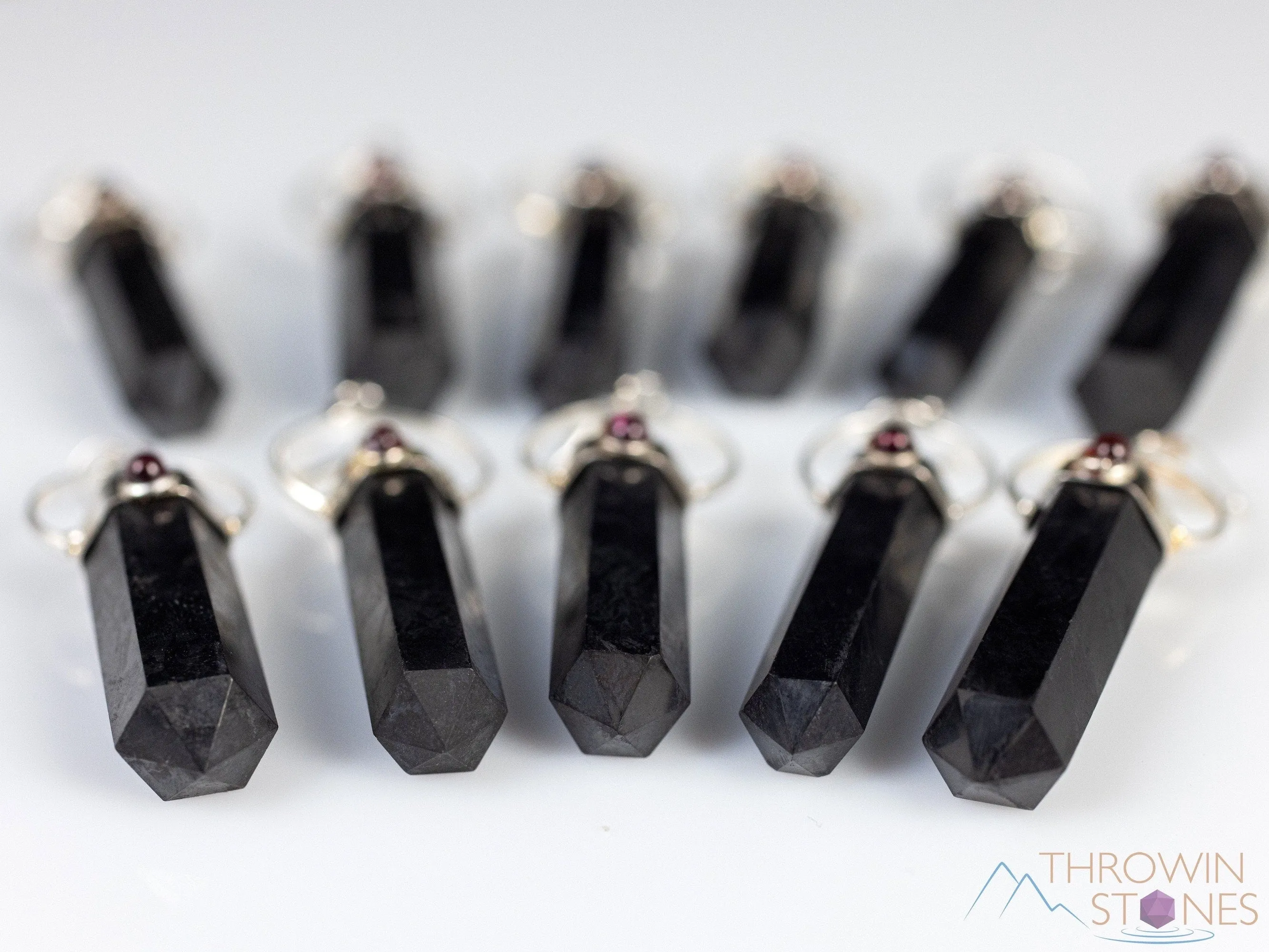 SHUNGITE and GARNET Crystal Pendant - Crystal Points, Handmade Jewelry, EMF Protection, E2170