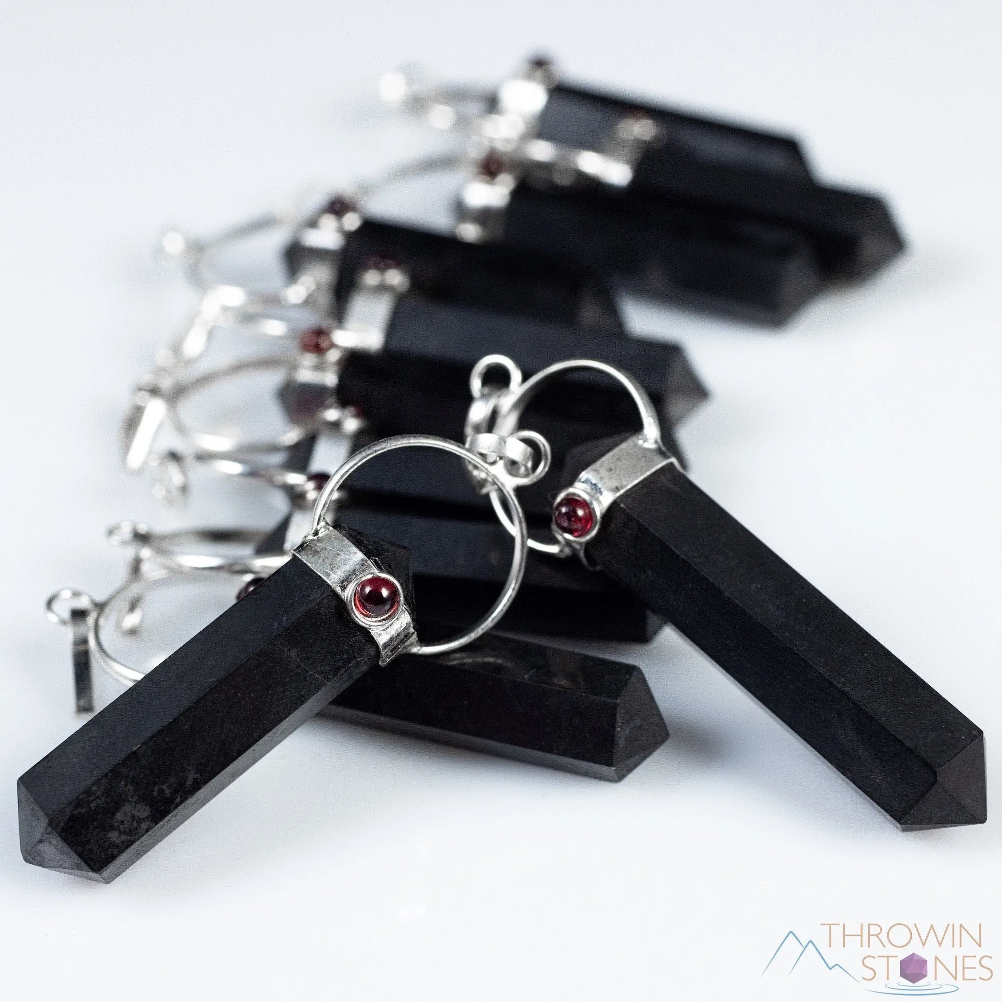 SHUNGITE and GARNET Crystal Pendant - Crystal Points, Handmade Jewelry, EMF Protection, E2170