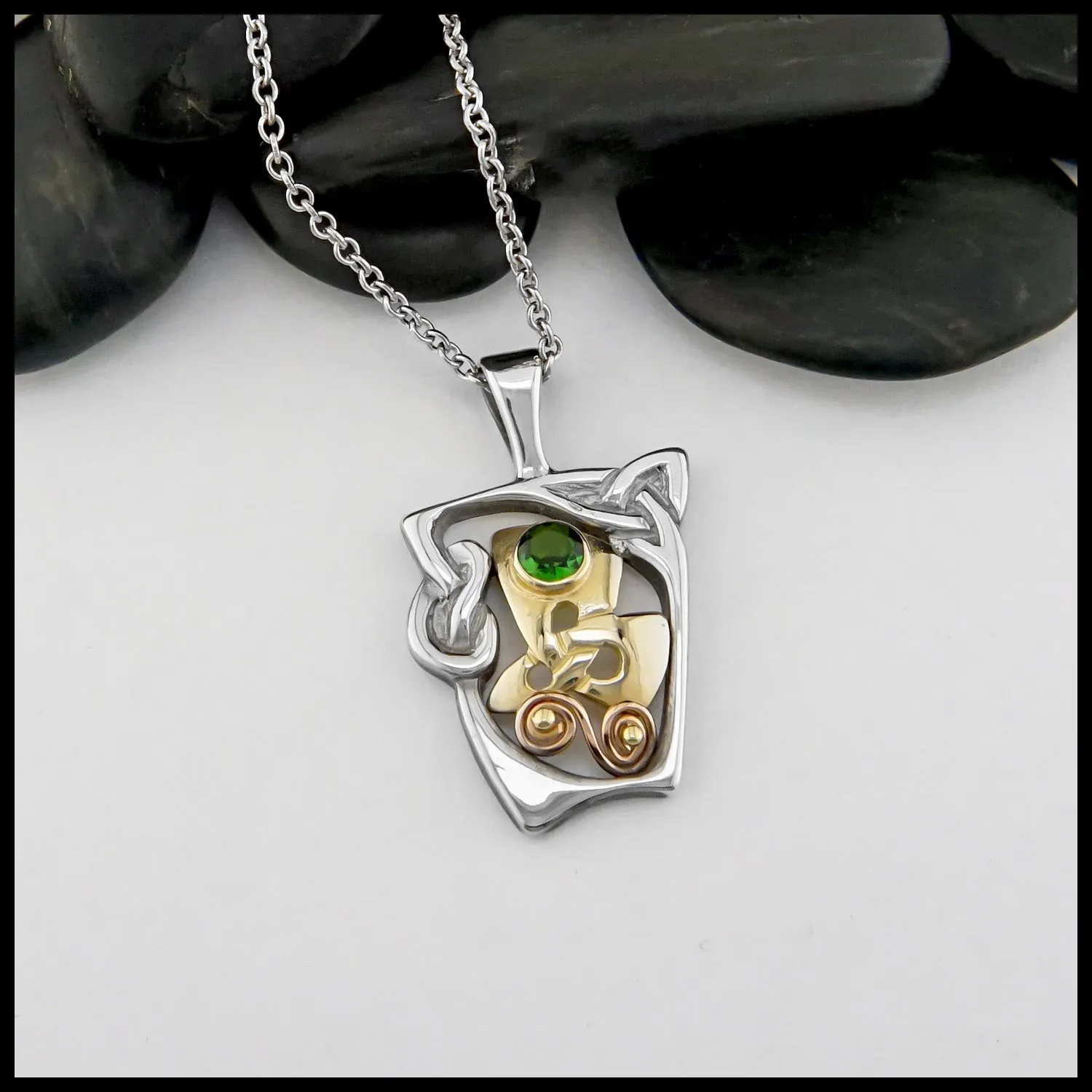 Silver and Gold Tsavorite Frame Pendant