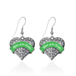 Silver Emerald Green Mom of the Bride Pave Heart Charm Dangle Earrings