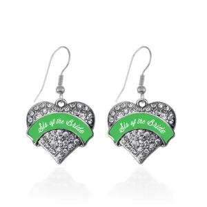Silver Emerald Green Sis of the Bride Pave Heart Charm Dangle Earrings