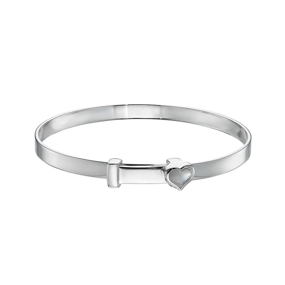 Silver Mother Of Pearl Heart Baby Bangle