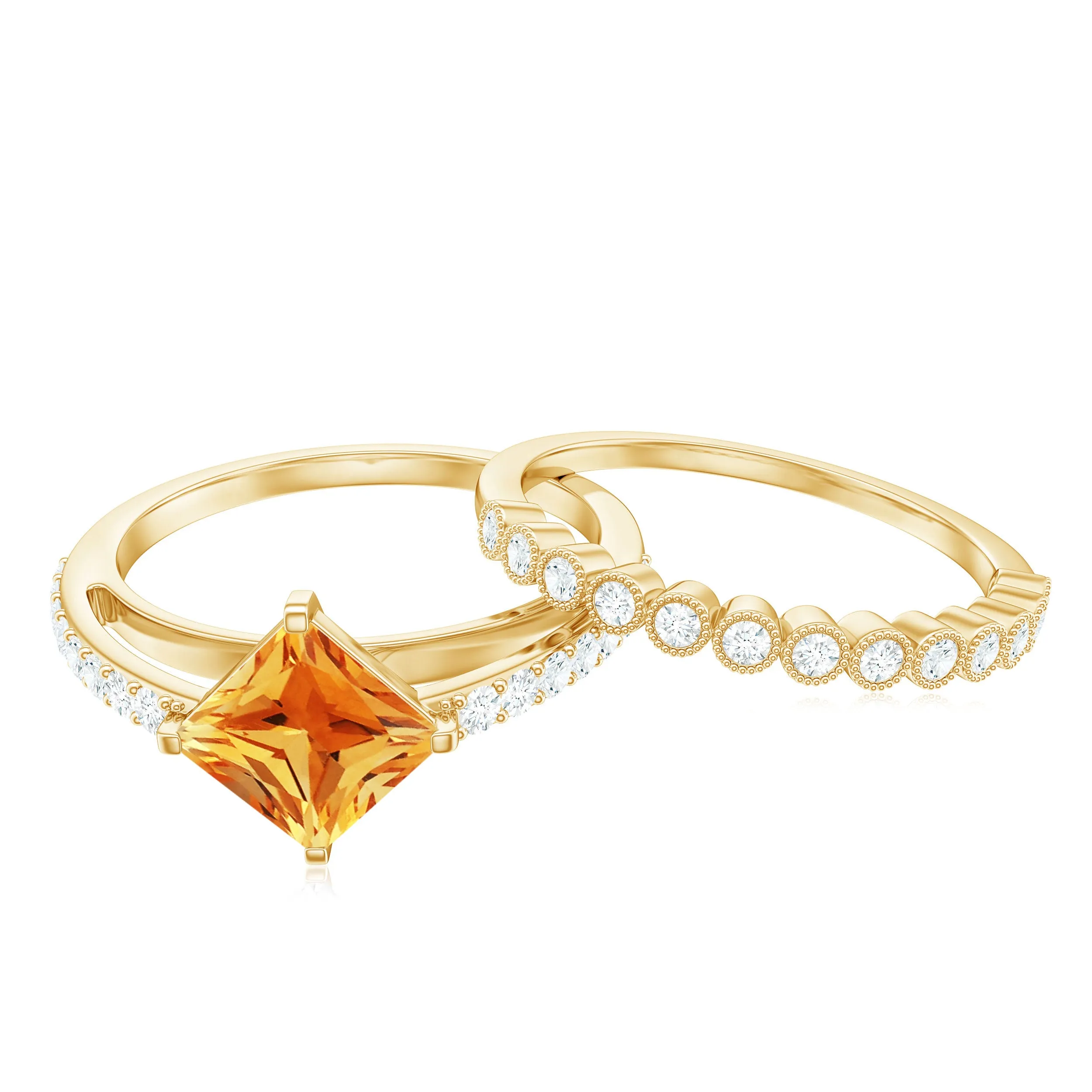 Solitaire Citrine and Moissanite Ring Set