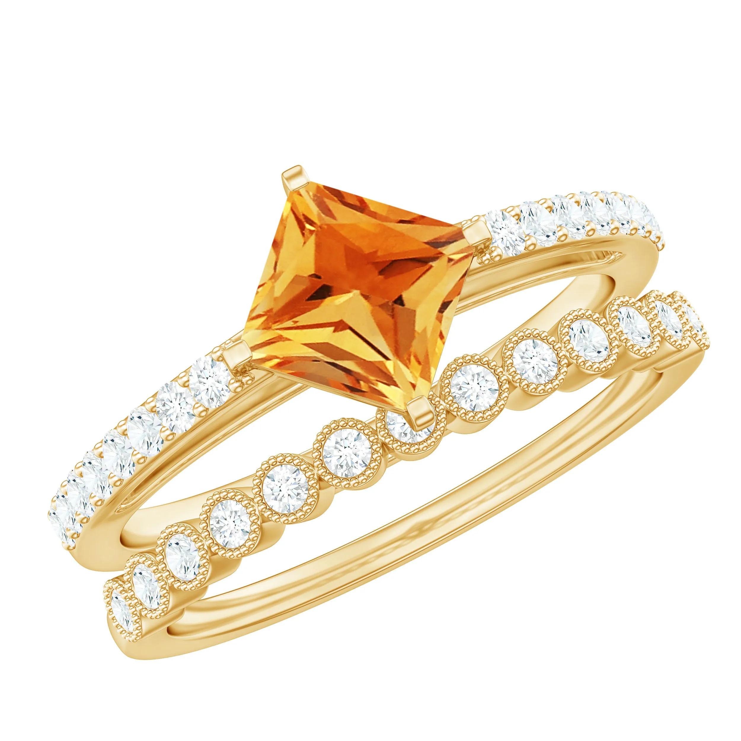 Solitaire Citrine and Moissanite Ring Set