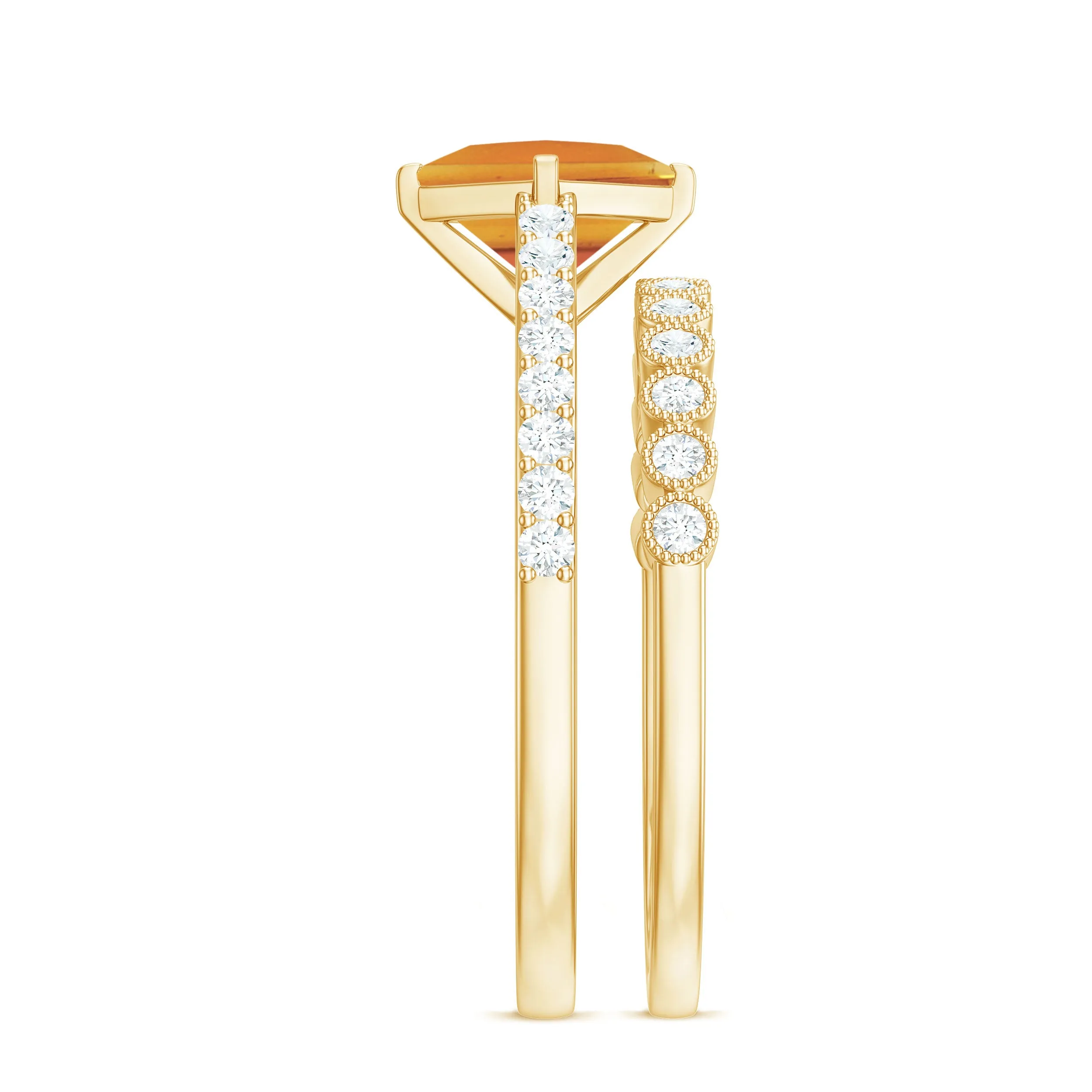 Solitaire Citrine and Moissanite Ring Set