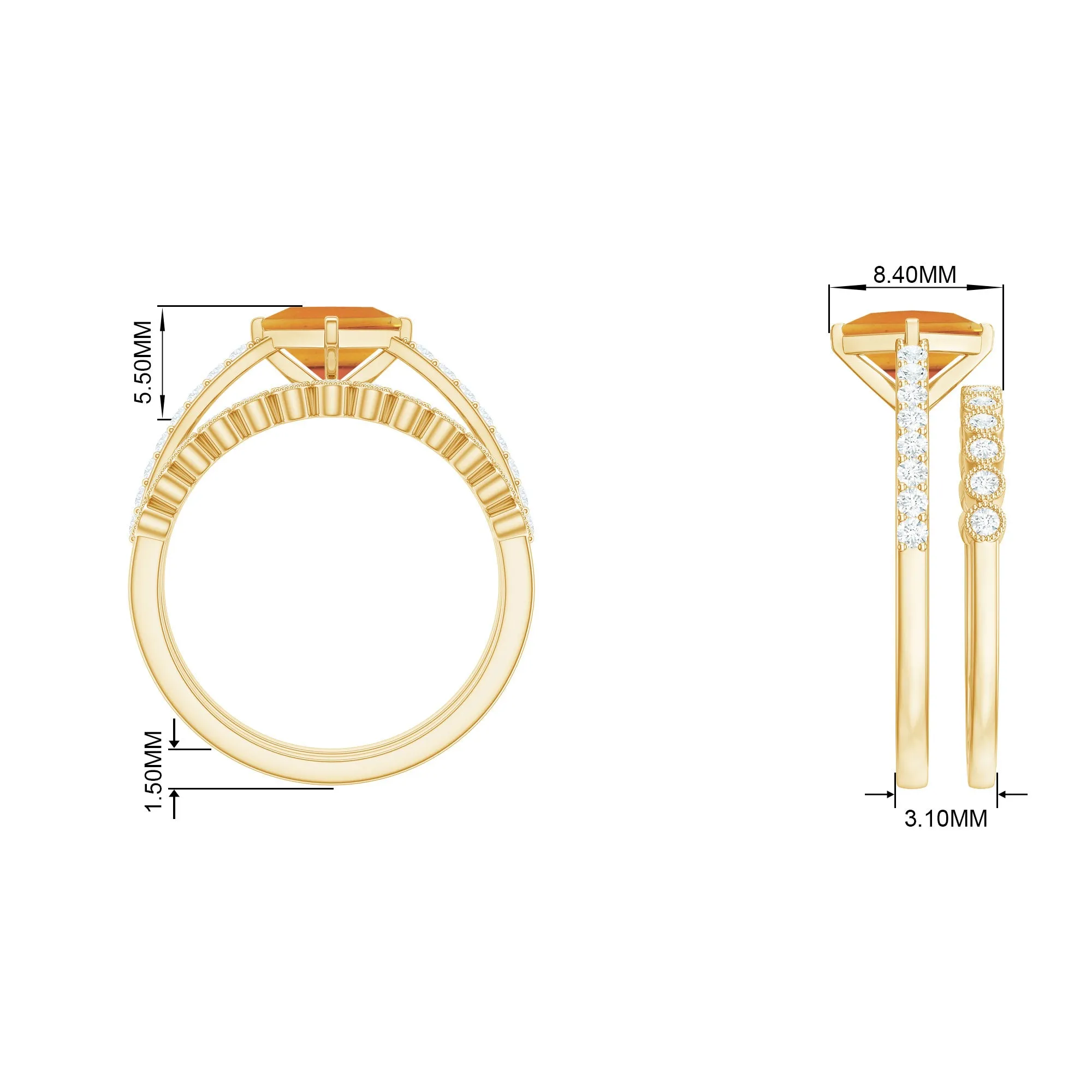 Solitaire Citrine and Moissanite Ring Set