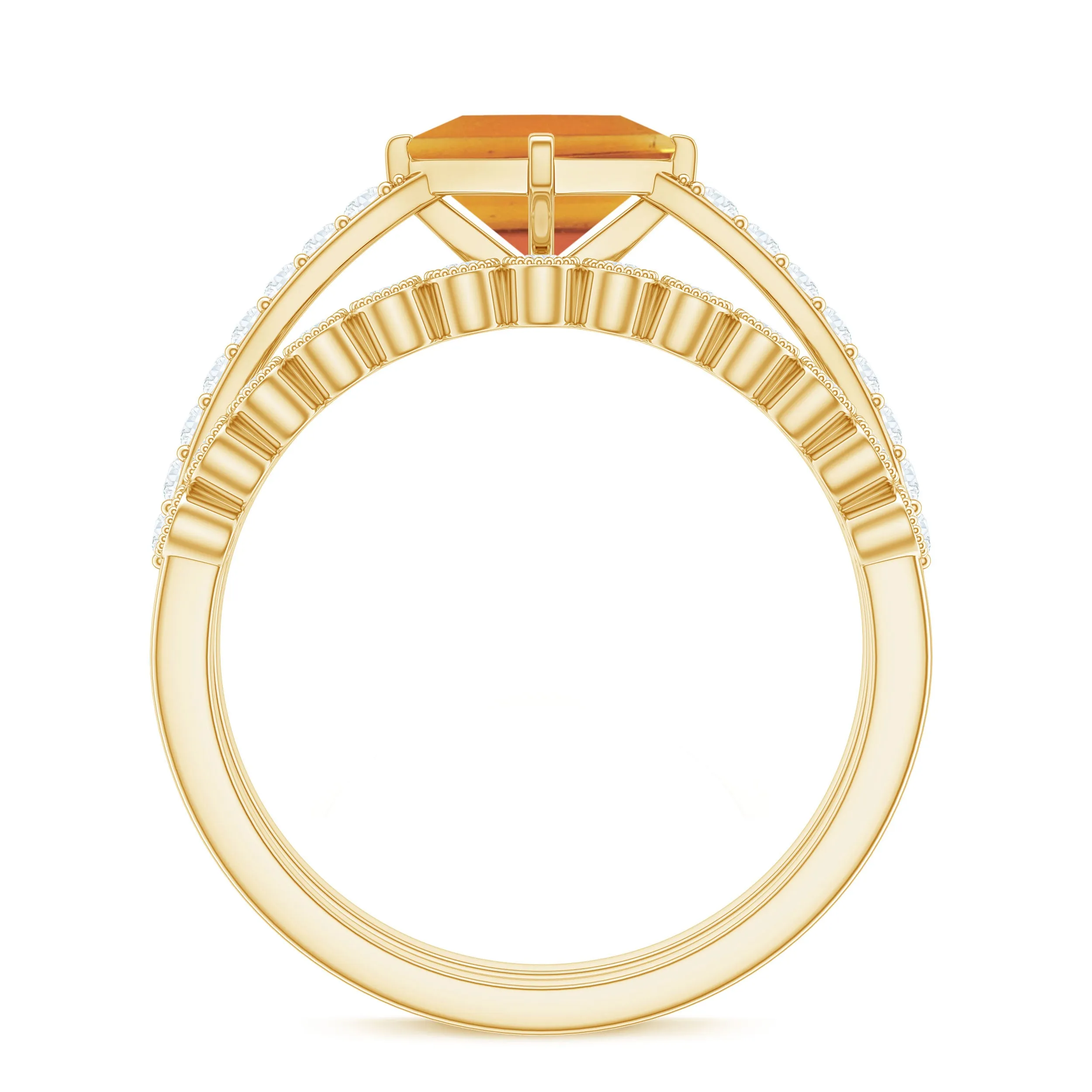 Solitaire Citrine and Moissanite Ring Set