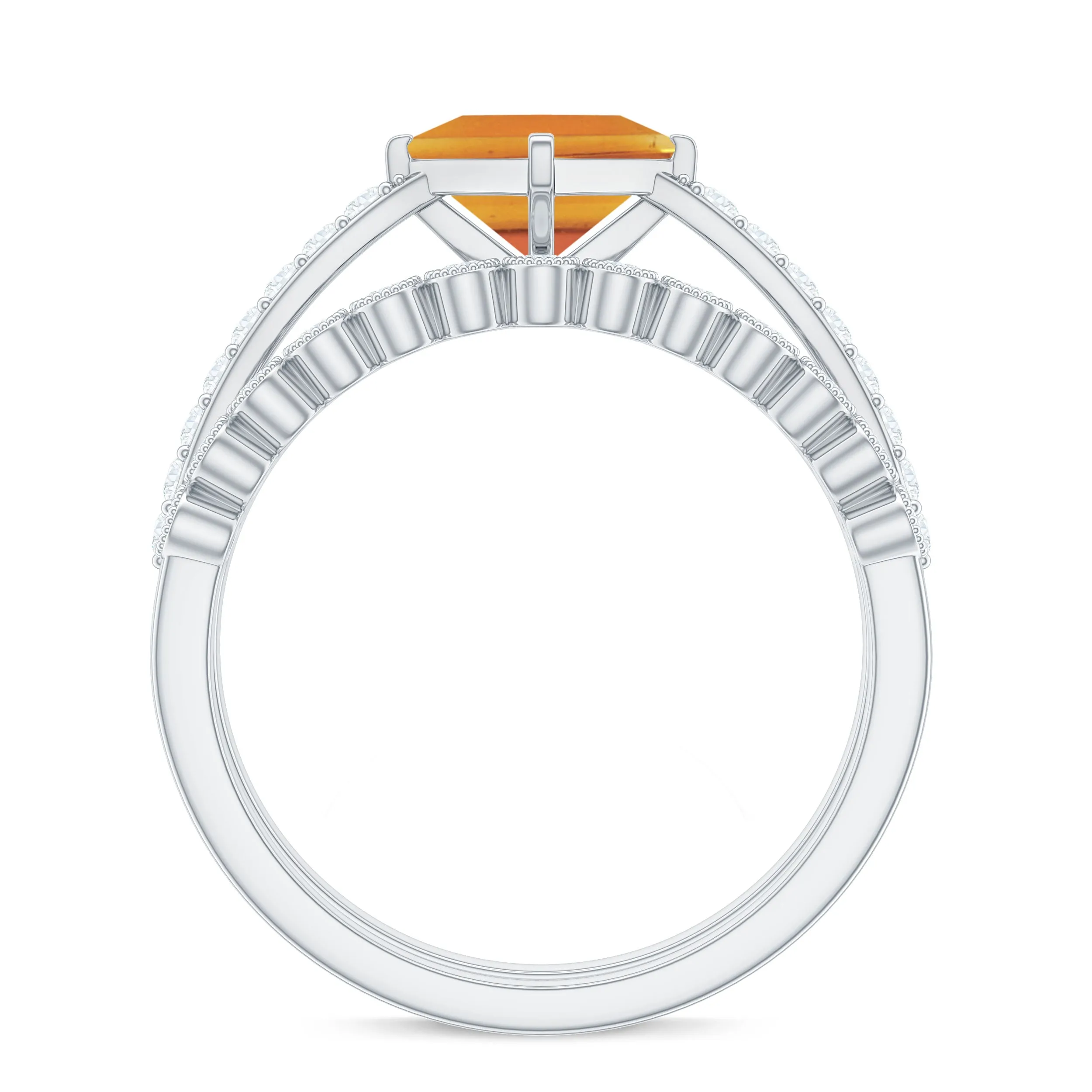Solitaire Citrine and Moissanite Ring Set