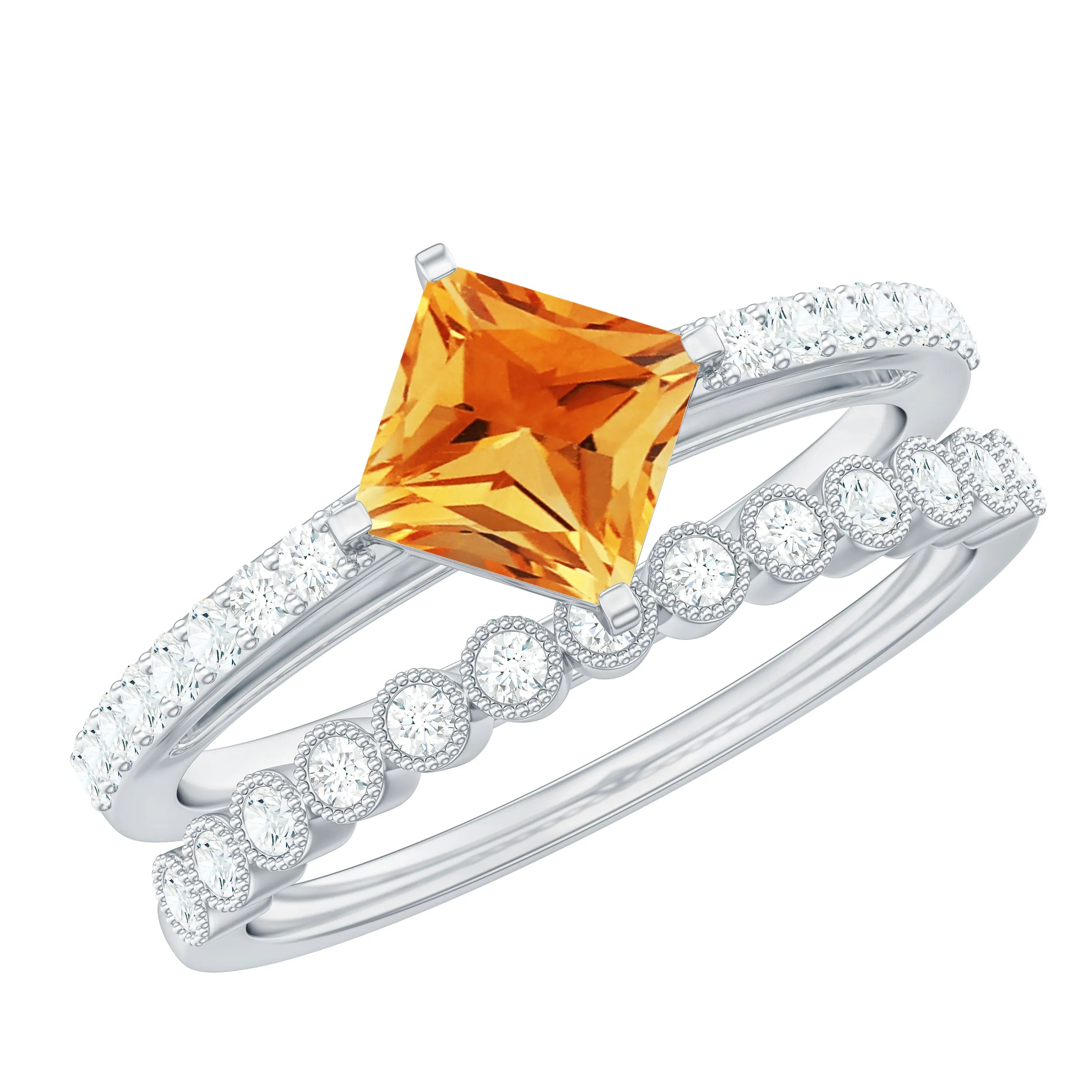 Solitaire Citrine and Moissanite Ring Set