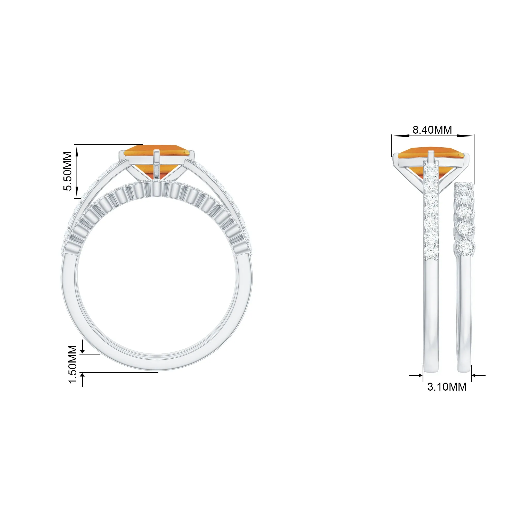 Solitaire Citrine and Moissanite Ring Set