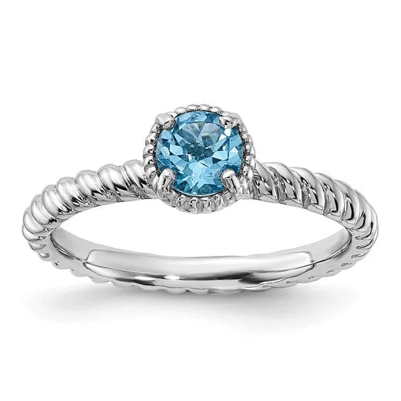 Sterling Silver Stackable Expressions Blue Topaz Round Ring