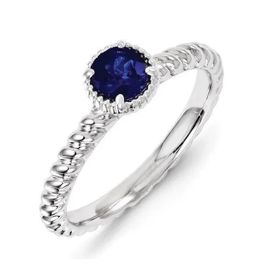 Sterling Silver Stackable Expressions Created Blue Sapphire Round Ring