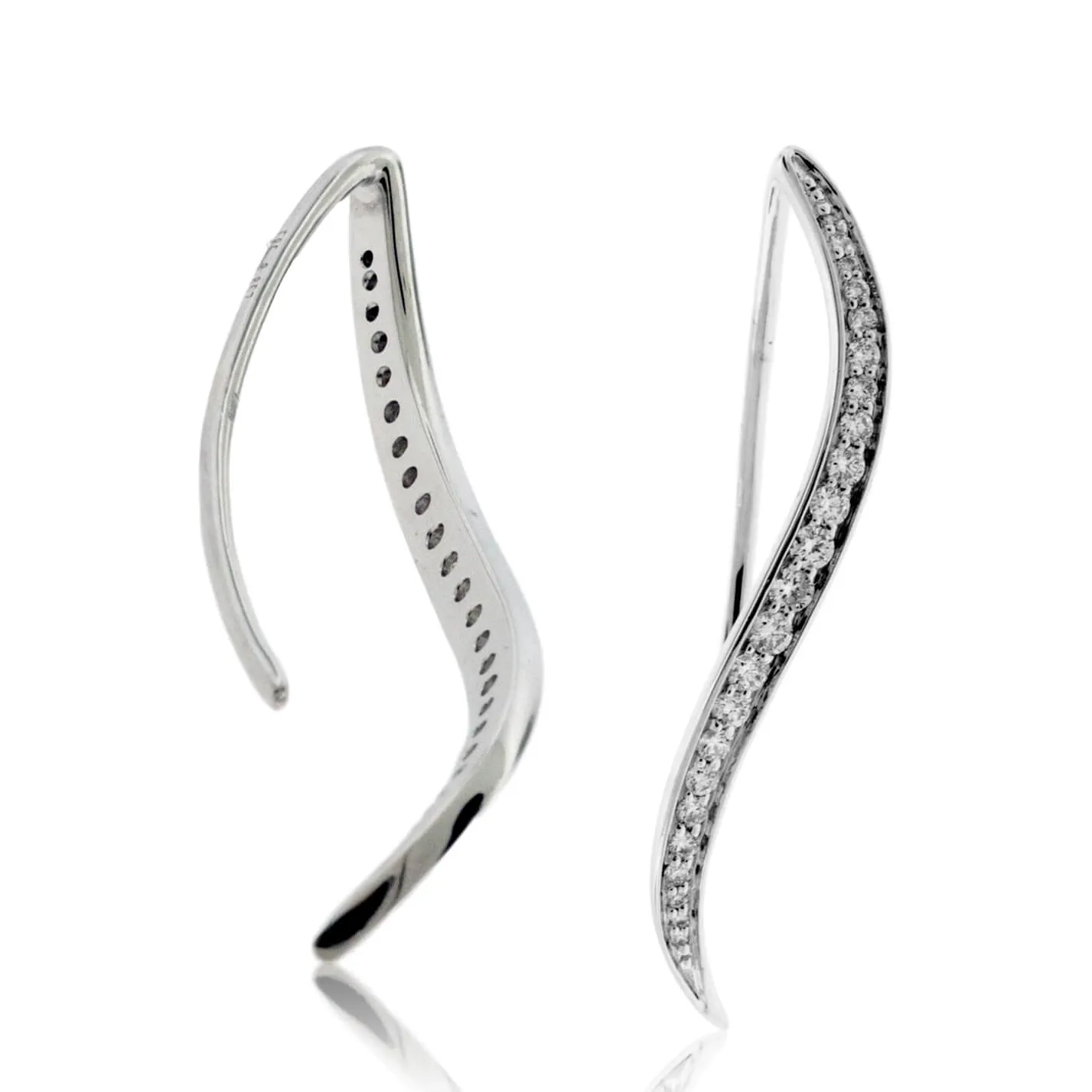 Swirl White Gold Diamond Dangle Drop Earrings