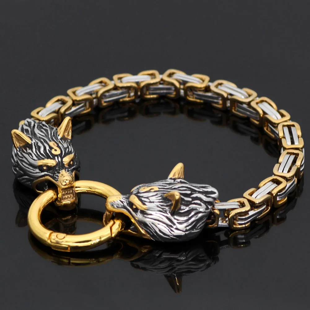 Titanium Steel Thick Emperor Chain Stainless Steel Nordic Celtic Wolf Viking Bracelet Men