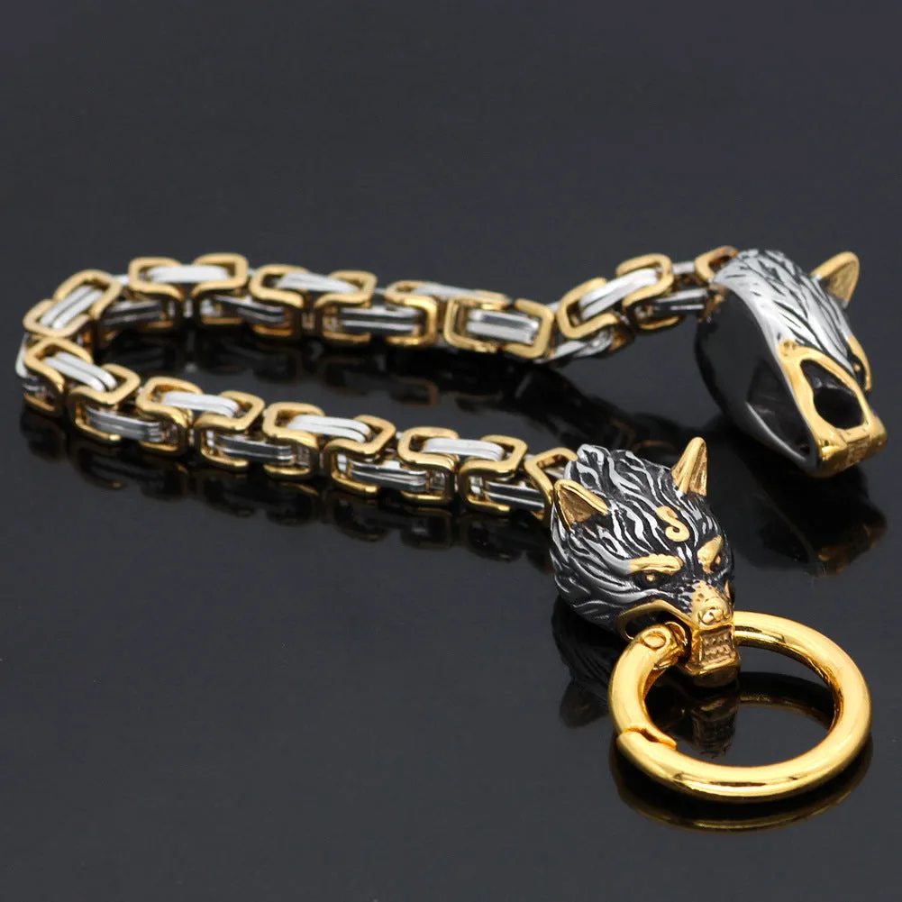 Titanium Steel Thick Emperor Chain Stainless Steel Nordic Celtic Wolf Viking Bracelet Men