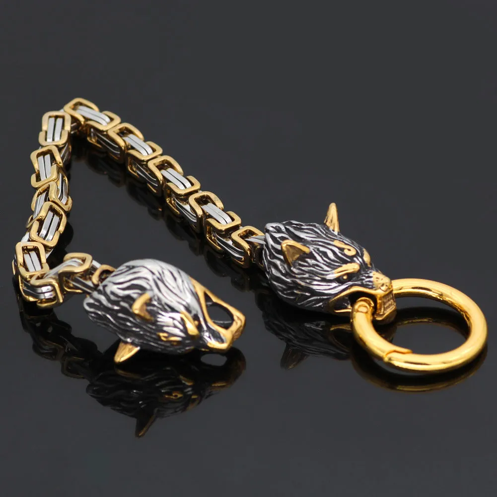 Titanium Steel Thick Emperor Chain Stainless Steel Nordic Celtic Wolf Viking Bracelet Men