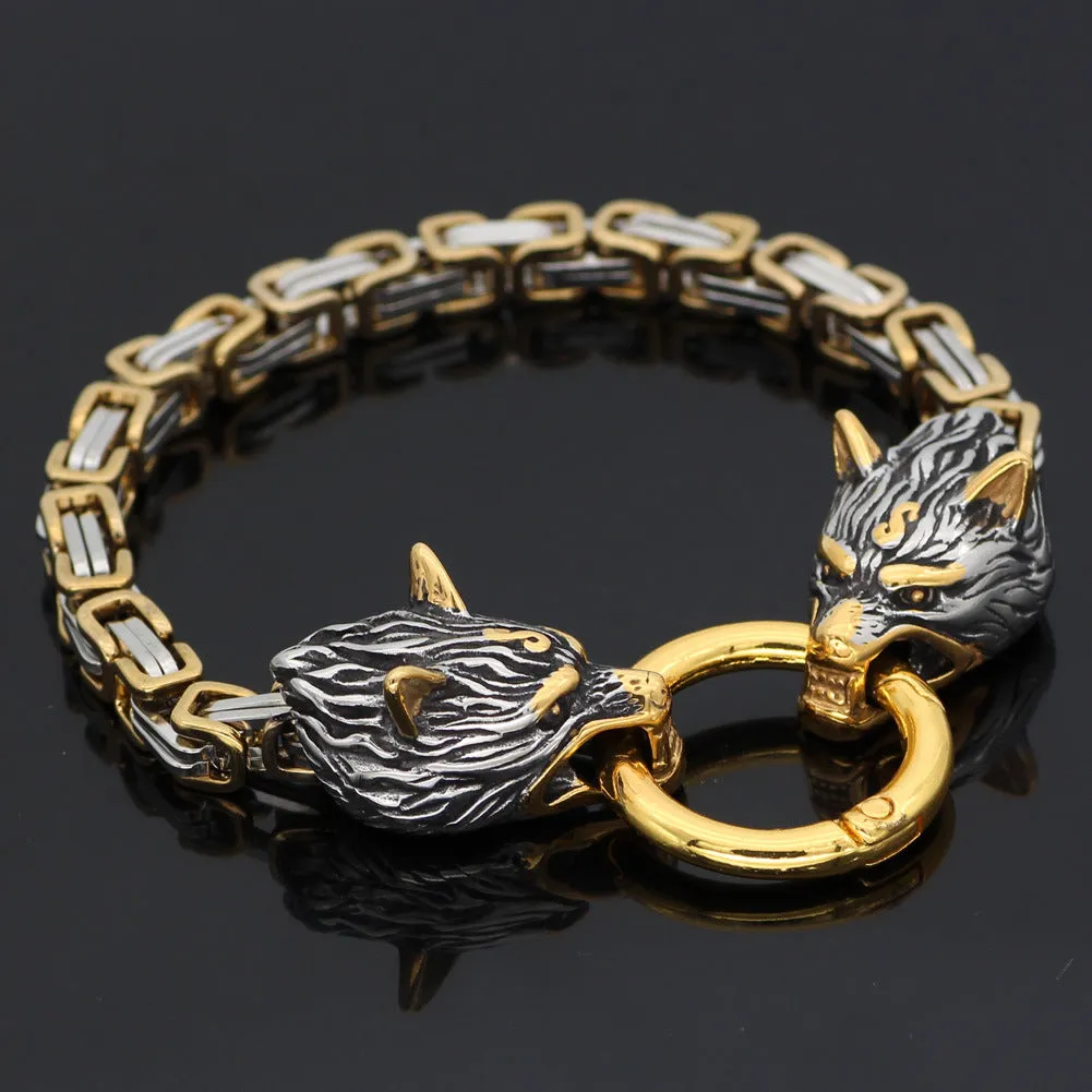 Titanium Steel Thick Emperor Chain Stainless Steel Nordic Celtic Wolf Viking Bracelet Men