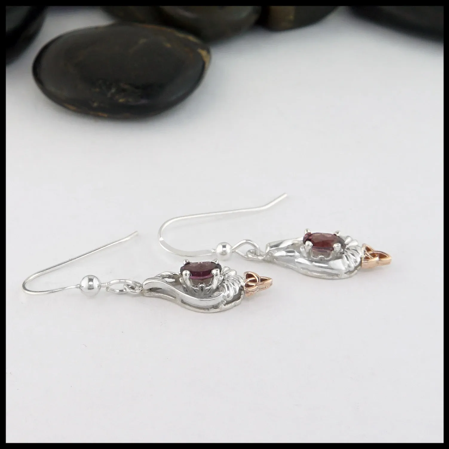 Trinity Twist Set with Rhodolite Garnet