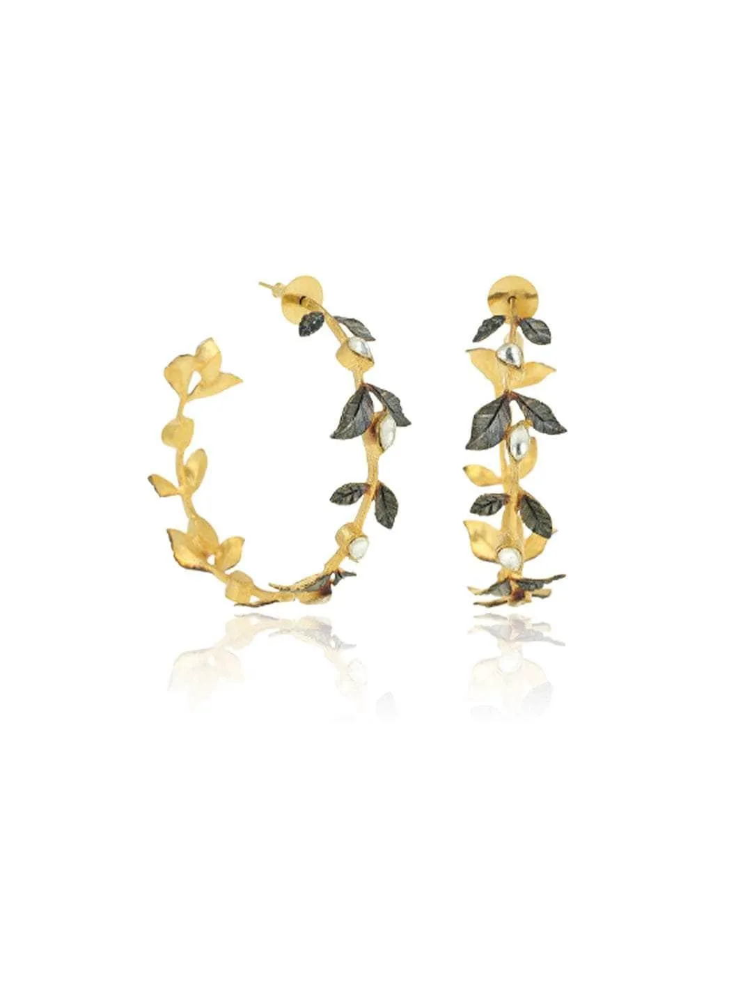 Two Toned Leaf Hoop Earring