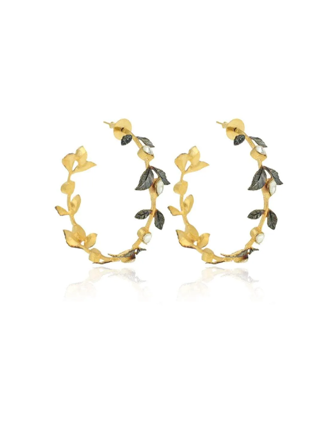 Two Toned Leaf Hoop Earring