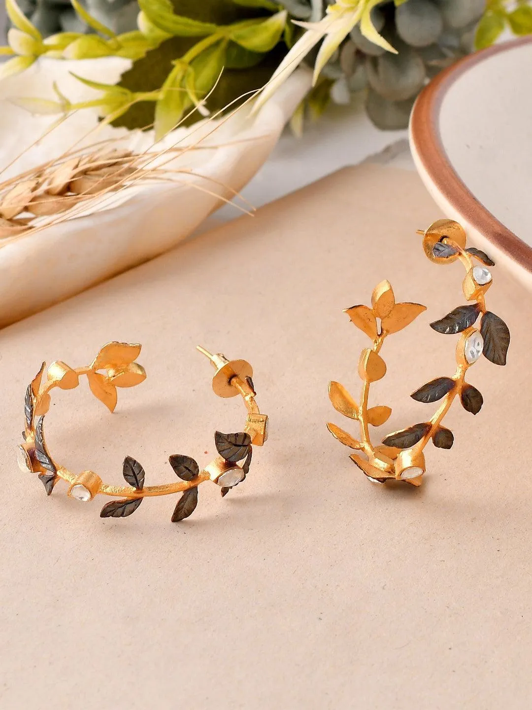 Two Toned Leaf Hoop Earring