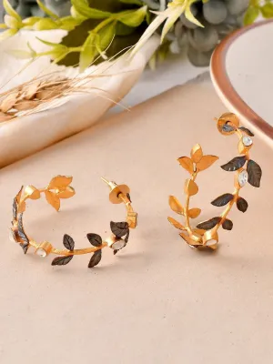 Two Toned Leaf Hoop Earring