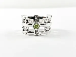 Unique Open Design With Peridot Color Center CZ Brass Ring